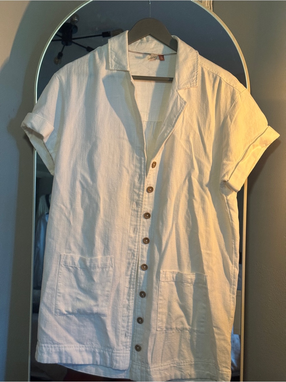 White Short Sleeve Button Front Shirt Dress XS